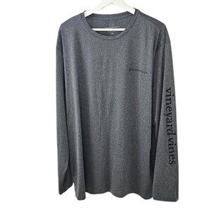 Vineyard Vines Performance Mens Long Sleeve Shirt, Logo, Athletic, Grey, XL